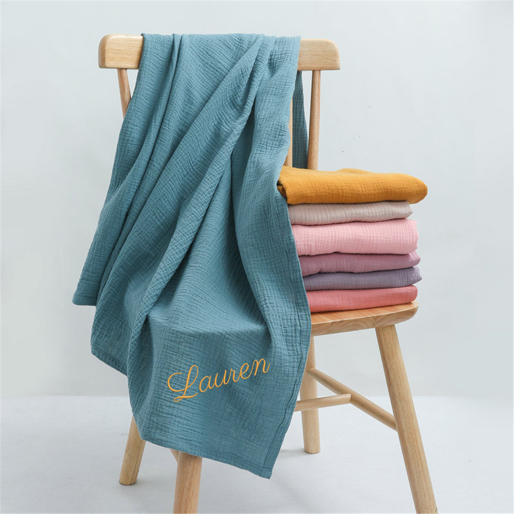 Muslin Swaddle Wrap - Gepersonaliseerde Naam Geborduurd Custom Baby Katoenen