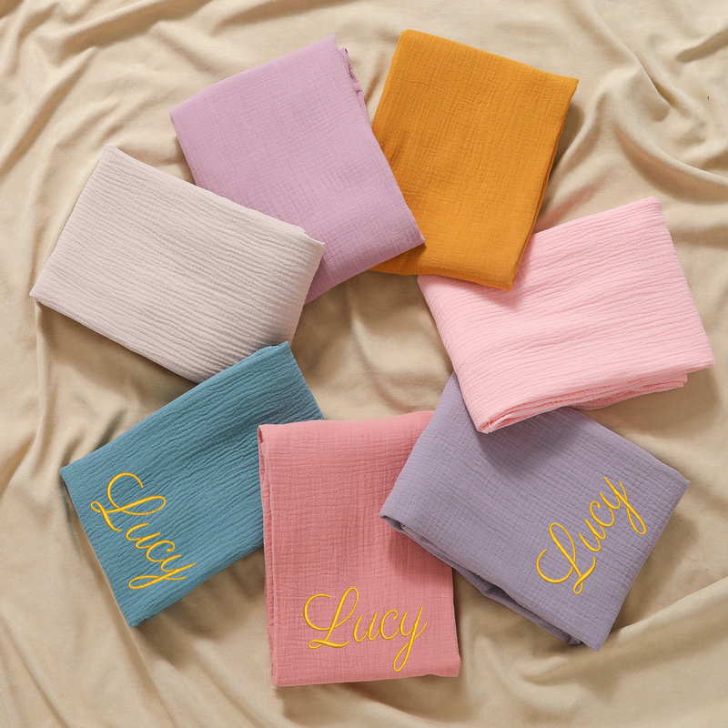 Muslin Swaddle Wrap - Gepersonaliseerde naam geborduurd aangepaste baby katoenen